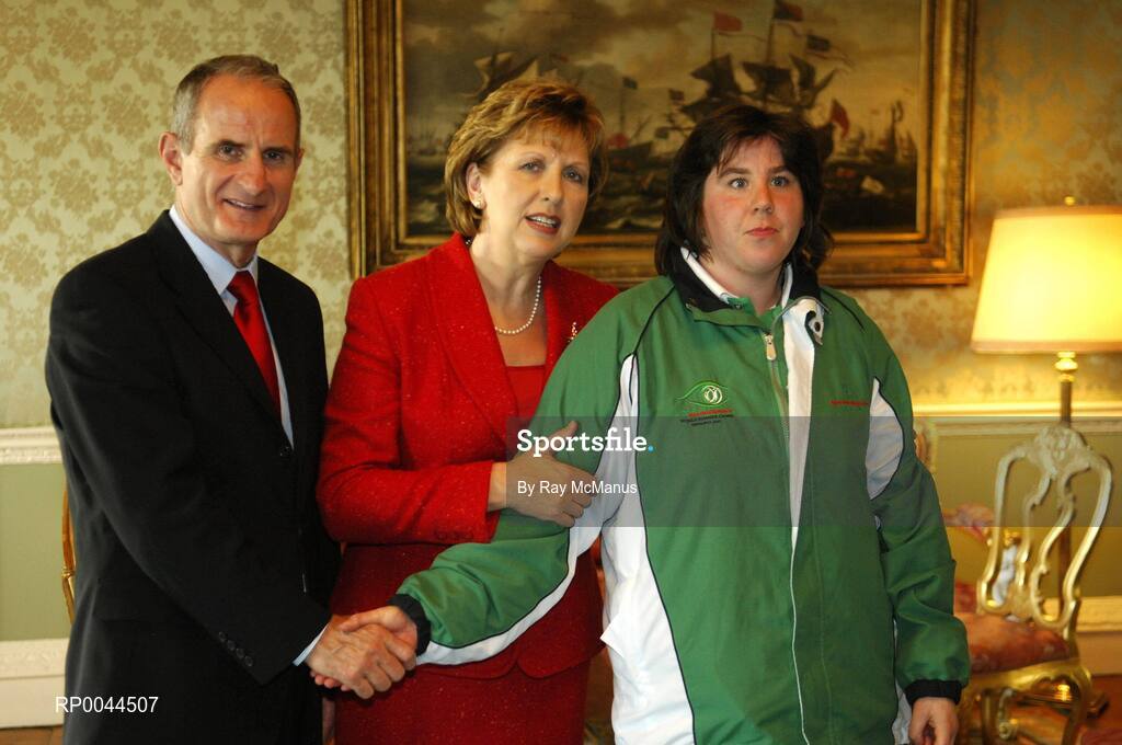 8 November 2007; Sarah Sherwood, from Killiney, Co. Dublin, a TEAM Ireland member, who attended a reception in Aras an Uachtarain hosted by President Mary McAleese and Dr. Martin McAleese, to celebrate their triumphs at the 2007 Special Olympics World Summer Games, held recently in Shanghai, China. Aras an Uachtarain, Phoenix Park, Dublin. Picture credit: Ray McManus / SPORTSFILE