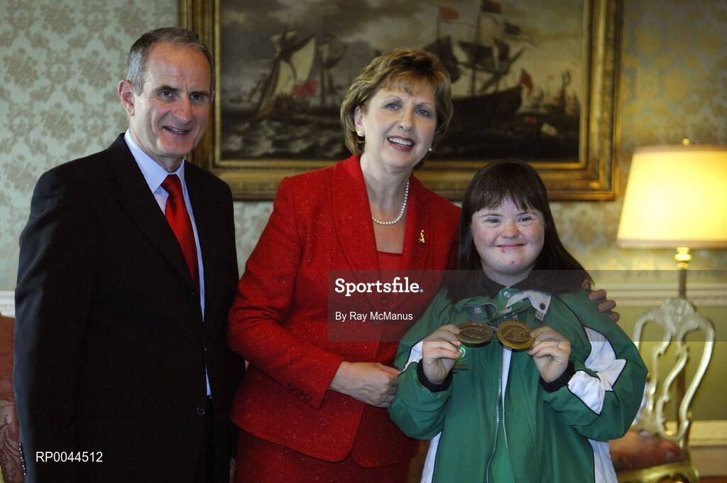8 November 2007; Sarah Meade, from Bohernabreena, Co. Dublin, a TEAM Ireland member, who attended a reception in Aras an Uachtarain hosted by President Mary McAleese and Dr. Martin McAleese, to celebrate their triumphs at the 2007 Special Olympics World Summer Games, held recently in Shanghai, China. Aras an Uachtarain, Phoenix Park, Dublin. Picture credit: Ray McManus / SPORTSFILE