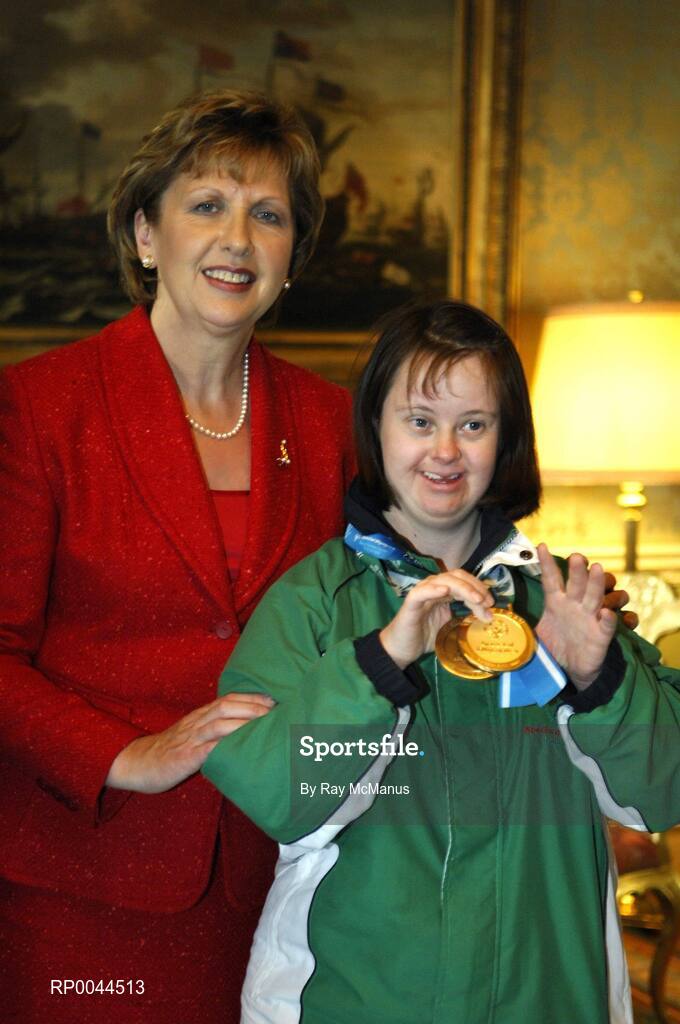 8 November 2007; Sarah Meade, from Bohernabreena, Co. Dublin, a TEAM Ireland member, who attended a reception in Aras an Uachtarain hosted by President Mary McAleese and Dr. Martin McAleese, to celebrate their triumphs at the 2007 Special Olympics World Summer Games, held recently in Shanghai, China. Aras an Uachtarain, Phoenix Park, Dublin. Picture credit: Ray McManus / SPORTSFILE