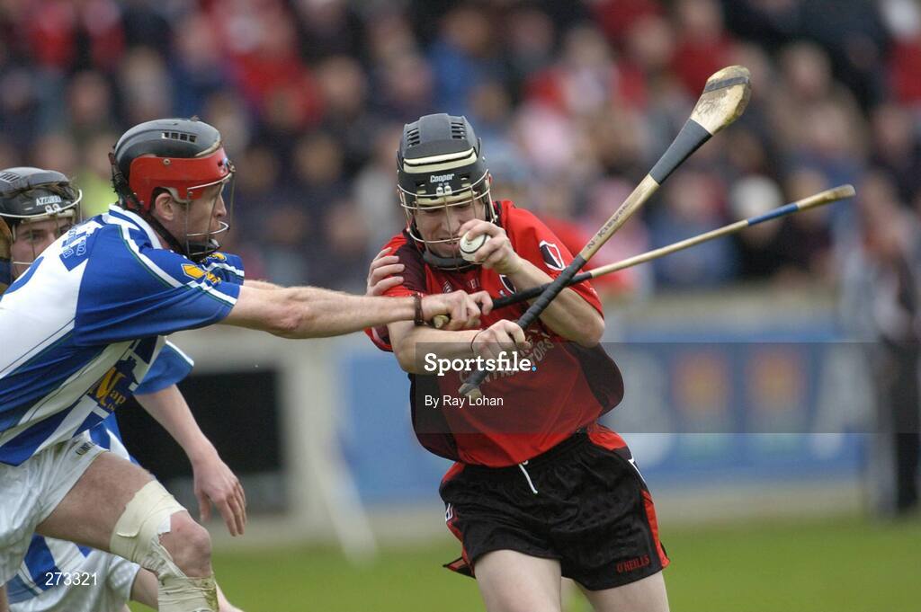 11 November 2007; Paul Roche, Oulart-the-Ballagh, Wexford, in action against Simon Lambert, Ballyboden St. Enda's, Dublin. AIB Leinster Club Senior Hurling Championship Quarter-Final, Ballyboden St Enda's, Dublin v Oulart-the-Ballagh, Wexford, Parnell Park, Dublin. Picture credit: Ray Lohan / SPORTSFILE