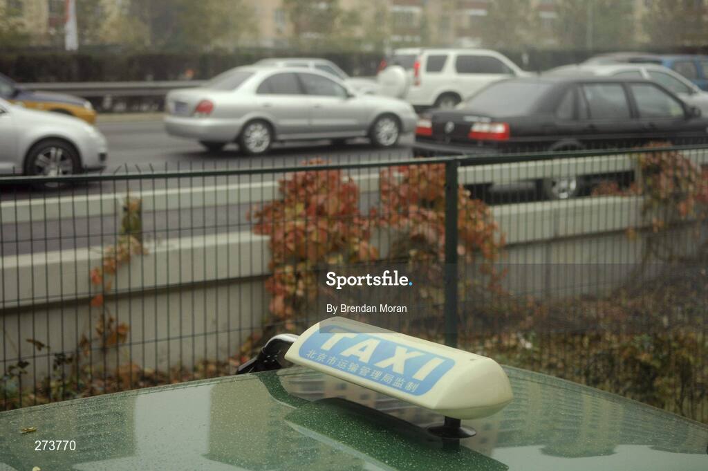 12 November 2007; A general view of a Beijing taxi caught in heavy traffic during preparations ahead of the 2008 Summer Olympic Games. The 2008 Summer Olympics, officially known as the Games of the XXIX Olympiad, will be take place from the 8th August 2008 to 24th August 2008, at the Beijing National Stadium in Beijing, China. Beijing, China. Picture credit: Brendan Moran / SPORTSFILE *** Local Caption ***