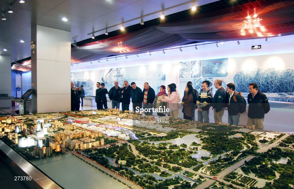 12 November 2007; Irish journalists view the model of the Olympic Park during preparations in Beijing ahead of the 2008 Summer Olympic Games. The 2008 Summer Olympics, officially known as the Games of the XXIX Olympiad, will be take place from the 8th August 2008 to 24th August 2008, at the Beijing National Stadium in Beijing, China. Beijing, China. Picture credit: Brendan Moran / SPORTSFILE *** Local Caption ***
