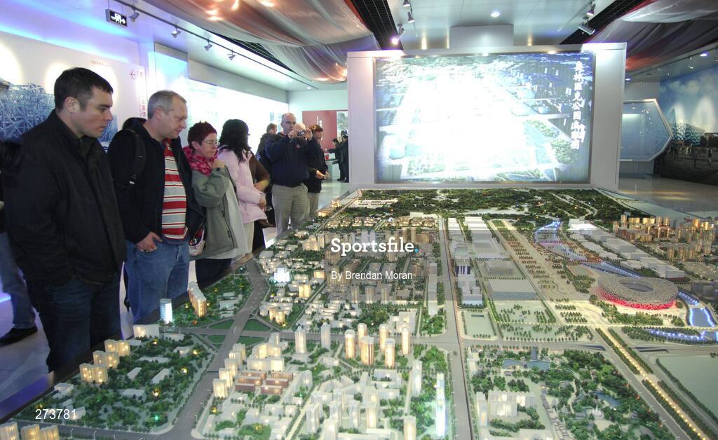 12 November 2007; Irish journalists view a model of the Olympic Green during preparations in Beijing ahead of the 2008 Summer Olympic Games. The 2008 Summer Olympics, officially known as the Games of the XXIX Olympiad, will be take place from the 8th August 2008 to 24th August 2008, at the Beijing National Stadium in Beijing, China. Beijing, China. Picture credit: Brendan Moran / SPORTSFILE *** Local Caption ***