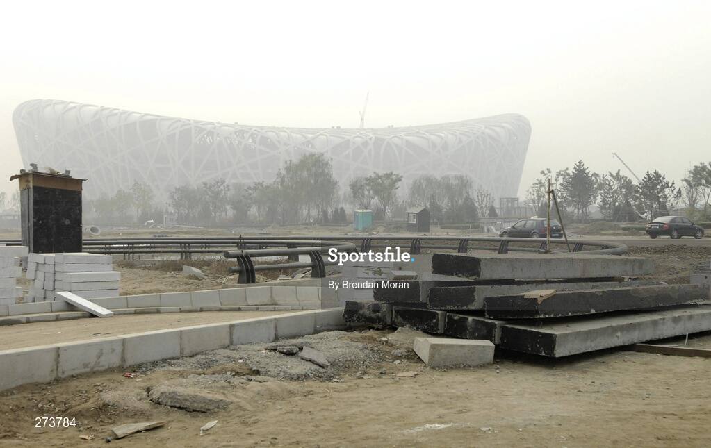 12 November 2007; A general view of construction at the National Stadium during preparations in Beijing ahead of the 2008 Summer Olympic Games. The 2008 Summer Olympics, officially known as the Games of the XXIX Olympiad, will be take place from the 8th August 2008 to 24th August 2008, at the Beijing National Stadium in Beijing, China. Beijing, China. Picture credit: Brendan Moran / SPORTSFILE *** Local Caption ***