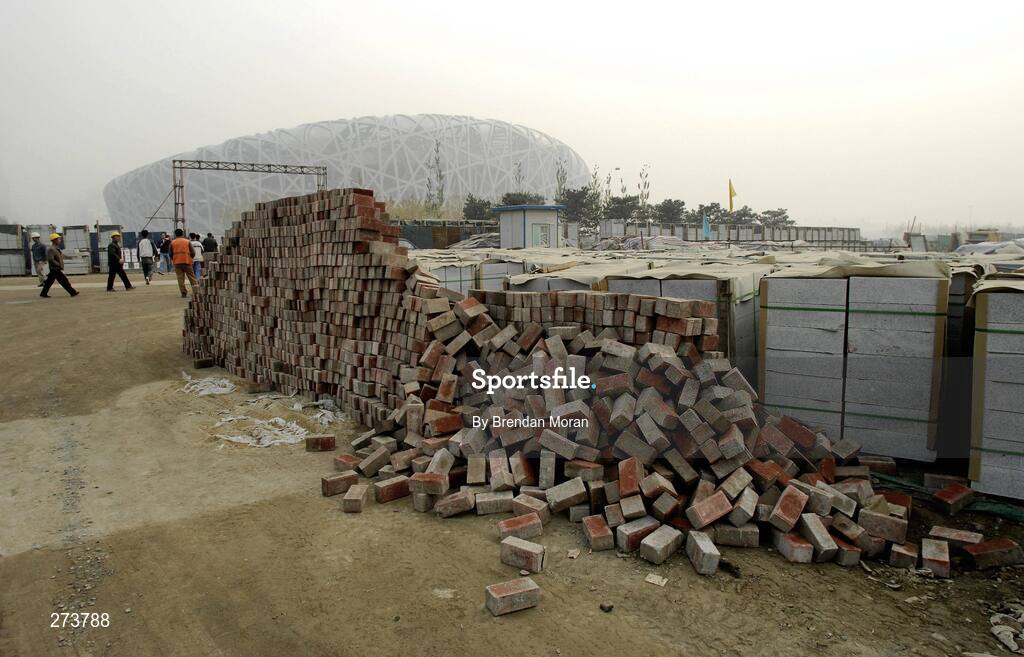 12 November 2007; Construction continues outside the National Stadium during preparations in Beijing ahead of the 2008 Summer Olympic Games. The 2008 Summer Olympics, officially known as the Games of the XXIX Olympiad, will be take place from the 8th August 2008 to 24th August 2008, at the Beijing National Stadium in Beijing, China. Beijing, China. Picture credit: Brendan Moran / SPORTSFILE *** Local Caption ***