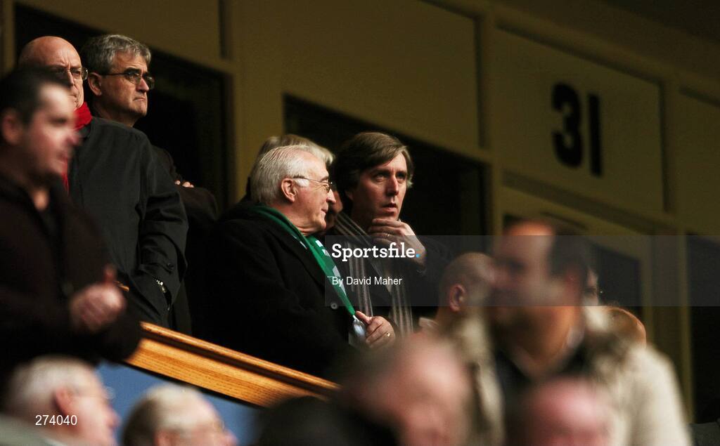 17 November 2007; FAI chief executive John Delaney, right, alongside FAI president David Blood before the start of the game. 2008 European Championship Qualifier, Wales v Republic of Ireland, Millennium Stadium, Cardiff, Wales. Picture credit; David Maher / SPORTSFILE