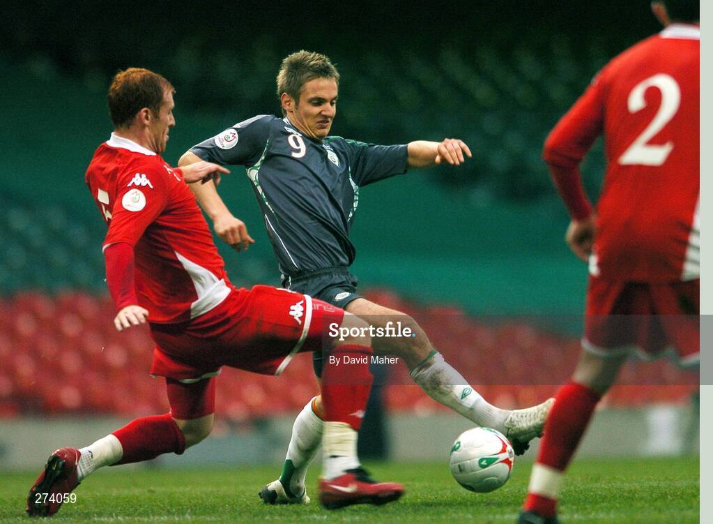 17 November 2007; Kevin Doyle, Republic of Ireland, in action against James Collins, Wales. 2008 European Championship Qualifier, Wales v Republic of Ireland, Millennium Stadium, Cardiff, Wales. Picture credit; David Maher / SPORTSFILE