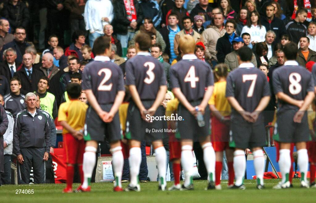 17 November 2007; Republic of Ireland caretaker manager Don Givens, left, looks on during the playing of the National Anthem. 2008 European Championship Qualifier, Wales v Republic of Ireland, Millennium Stadium, Cardiff, Wales. Picture credit; David Maher / SPORTSFILE