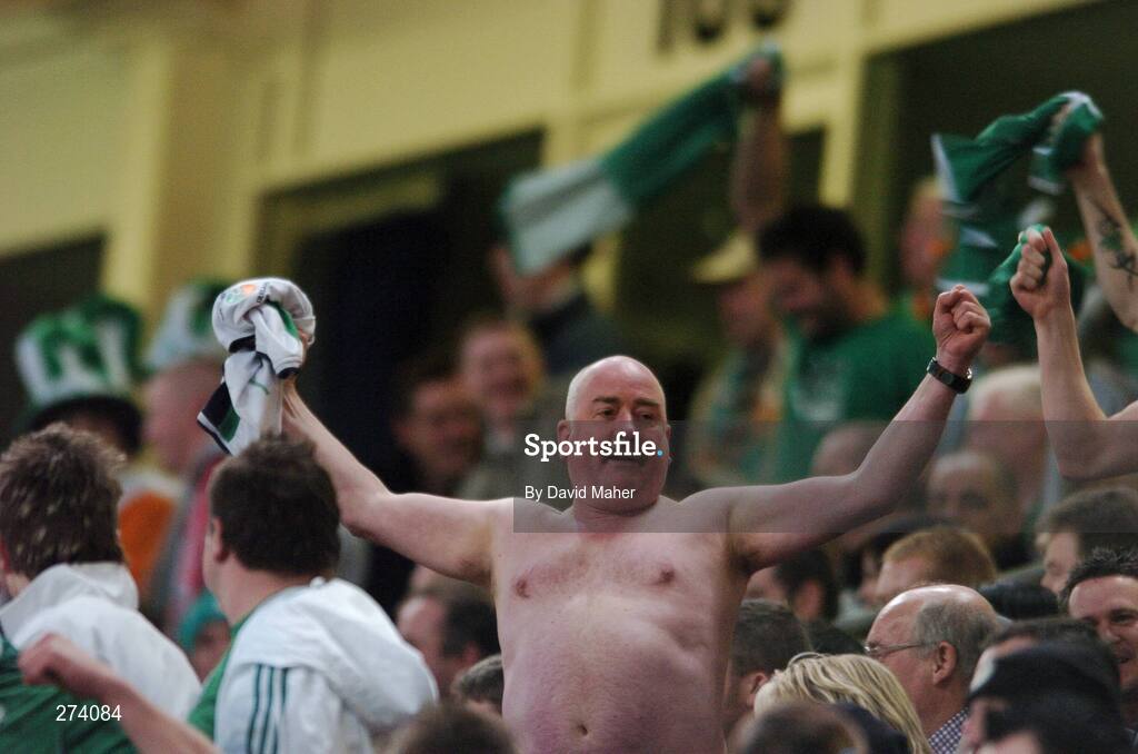17 November 2007; A Republic of Ireland supporter celebrates after Kevin Doyle had scored his side's second  goal. 2008 European Championship Qualifier, Wales v Republic of Ireland, Millennium Stadium, Cardiff, Wales. Picture credit; David Maher / SPORTSFILE
