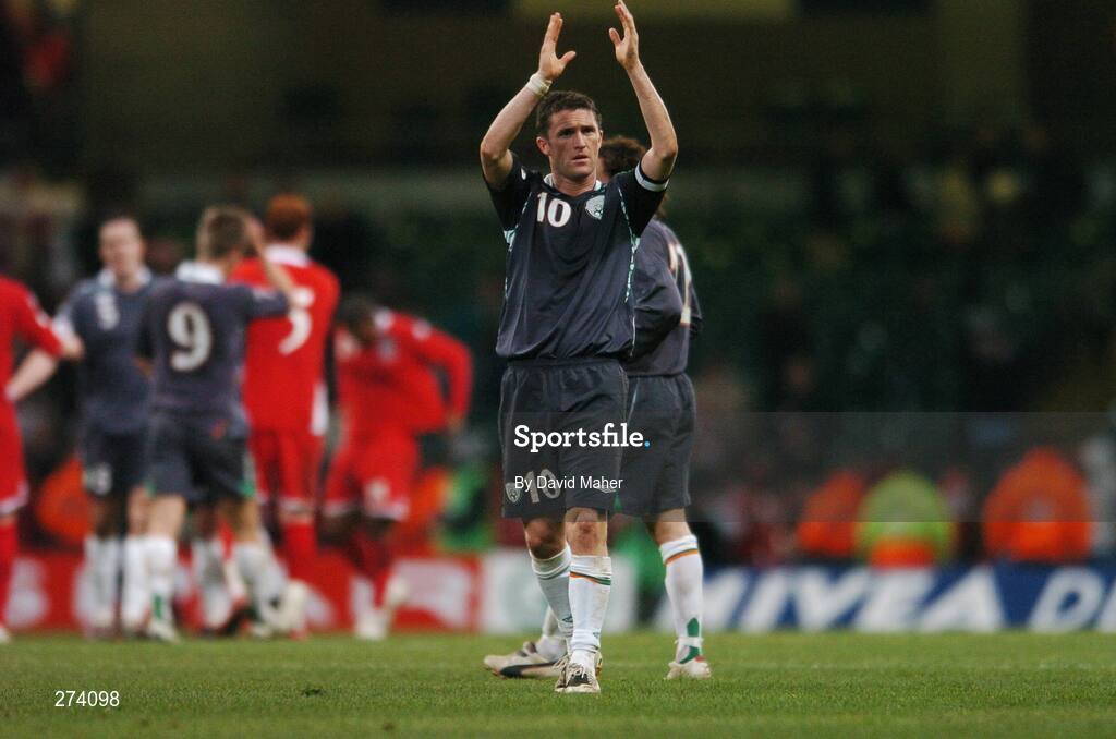 17 November 2007; Republic of Ireland's Robbie Keane waves to supporters at the end of the game. 2008 European Championship Qualifier, Wales v Republic of Ireland, Millennium Stadium, Cardiff, Wales. Picture credit; David Maher / SPORTSFILE