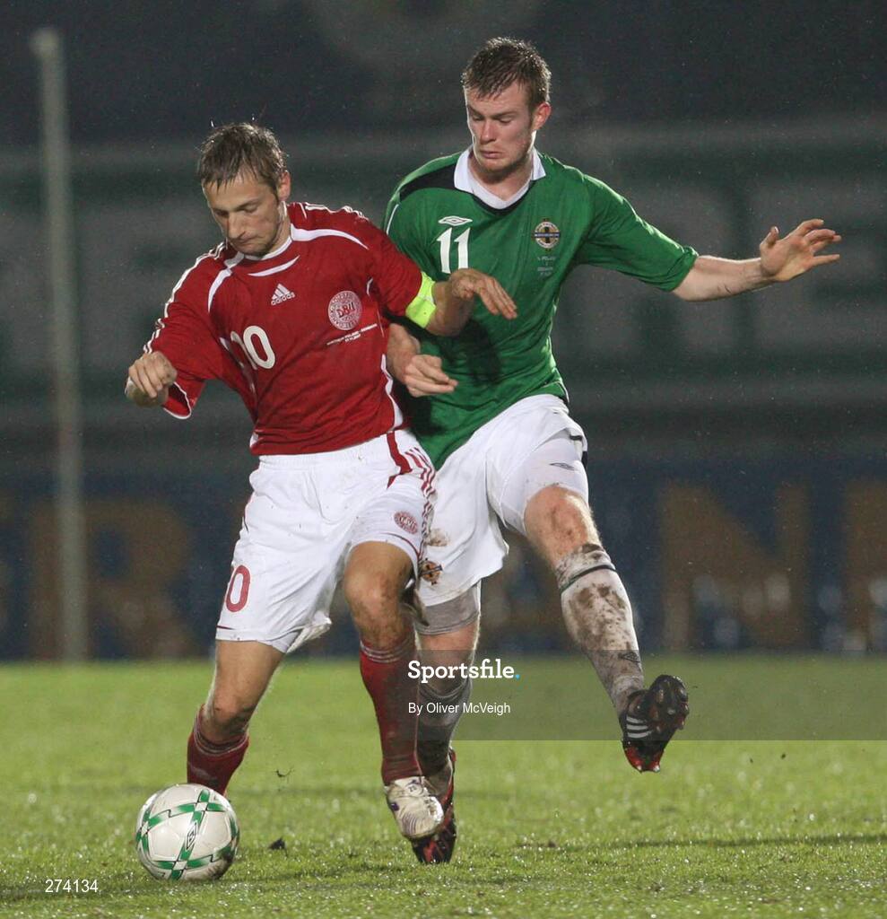 17 November 2007; Martin Jorgensen, Denmark, in action against Chris Brunt, Northern Ireland. 2008 European Championship Qualifier, Northern Ireland v Denmark, Windsor Park, Belfast, Co. Antrim. Picture credit; Oliver McVeigh / SPORTSFILE