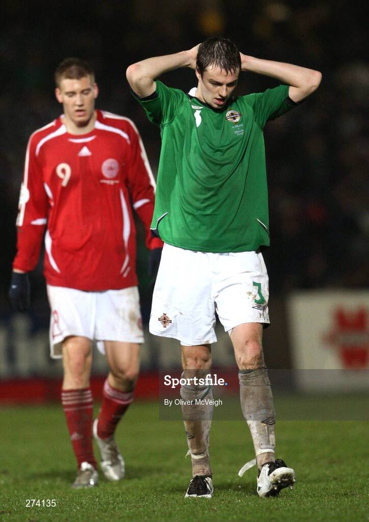 17 November 2007; Northern Ireland's Jonny Evans leaves the field at half time. 2008 European Championship Qualifier, Northern Ireland v Denmark, Windsor Park, Belfast, Co. Antrim. Picture credit; Oliver McVeigh / SPORTSFILE