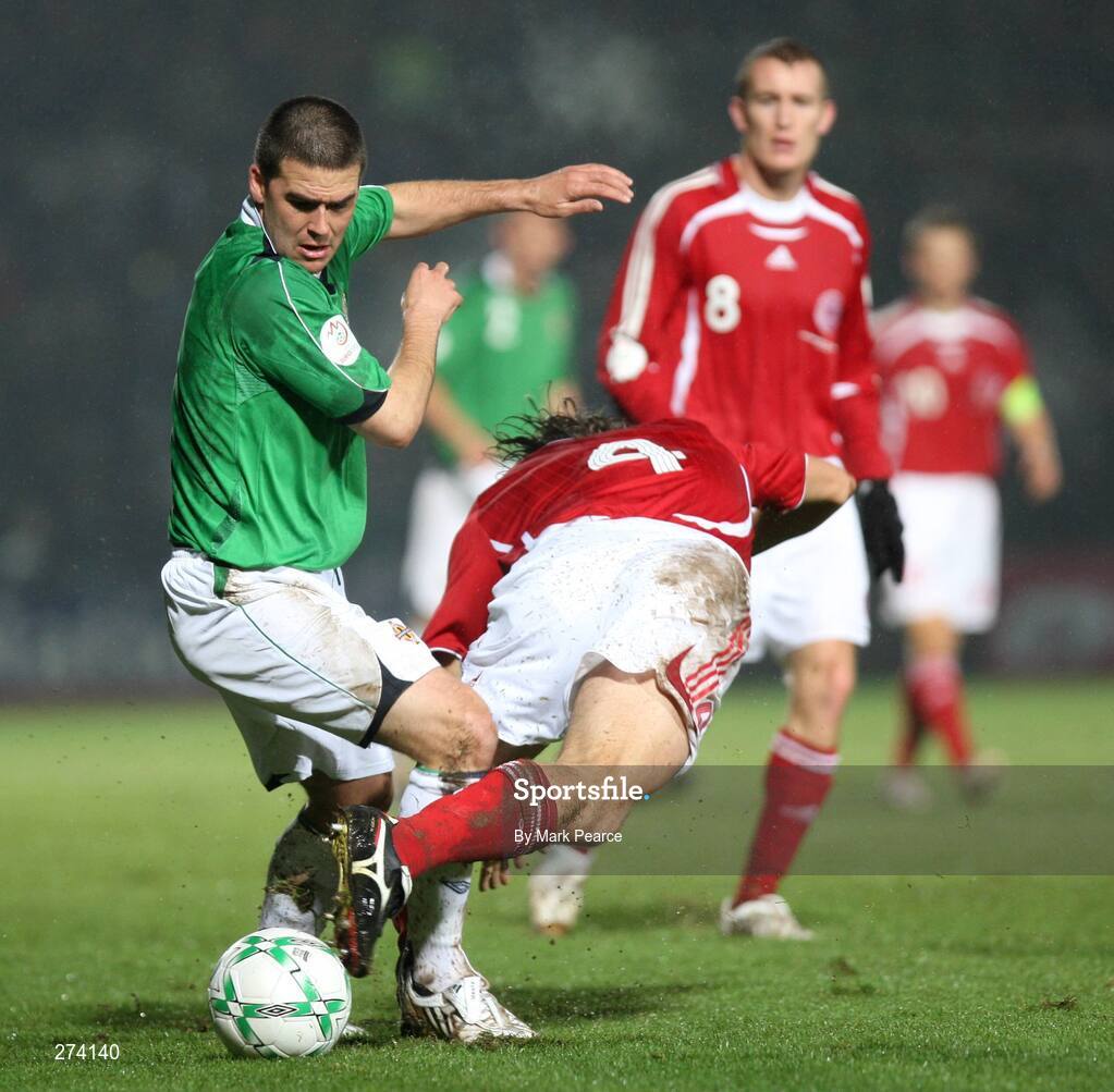 17 November 2007; David Healy, Northern Ireland, in action against Per Kroldrup, Denmark. 2008 European Championship Qualifier, Northern Ireland v Denmark, Windsor Park, Belfast, Co. Antrim. Picture credit; Mark Pearce / SPORTSFILE