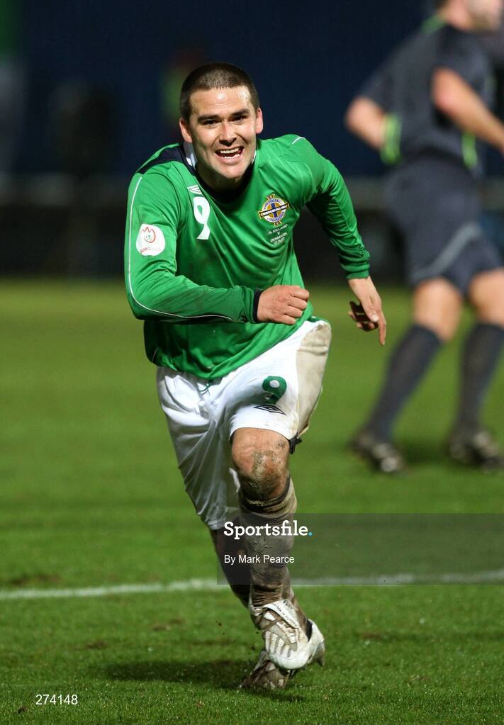 17 November 2007; Northern Ireland's David Healy celebrates after scoring his side's second goal. 2008 European Championship Qualifier, Northern Ireland v Denmark, Windsor Park, Belfast, Co. Antrim. Picture credit; Mark Pearce / SPORTSFILE
