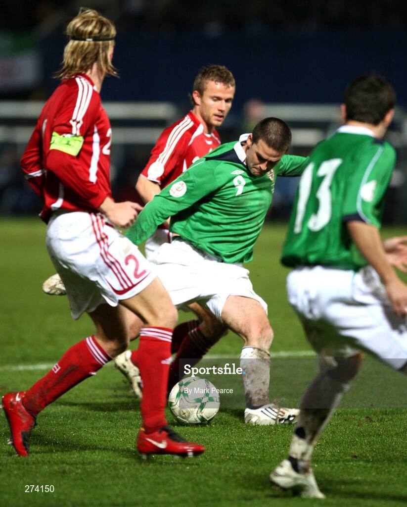 17 November 2007; Northern Ireland's David Healy shoots to score his side's second and winning goal. 2008 European Championship Qualifier, Northern Ireland v Denmark, Windsor Park, Belfast, Co. Antrim. Picture credit; Mark Pearce / SPORTSFILE