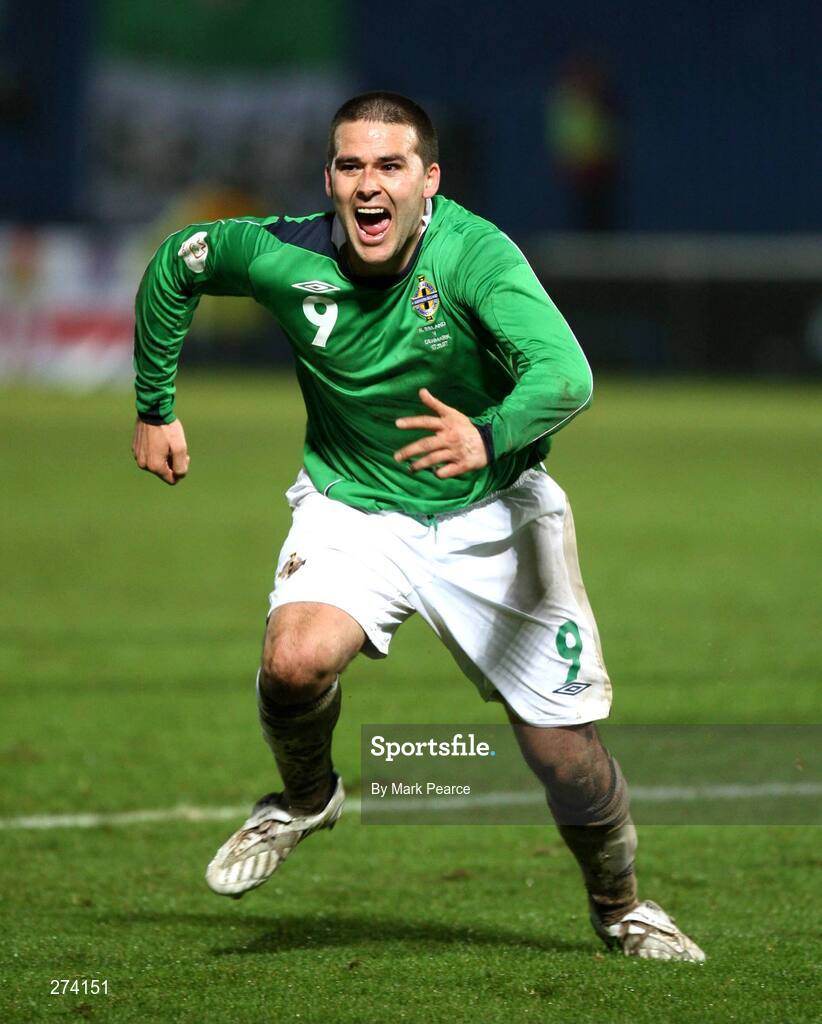 17 November 2007; Northern Ireland's David Healy celebrates after scoring his side's second goal. 2008 European Championship Qualifier, Northern Ireland v Denmark, Windsor Park, Belfast, Co. Antrim. Picture credit; Mark Pearce / SPORTSFILE