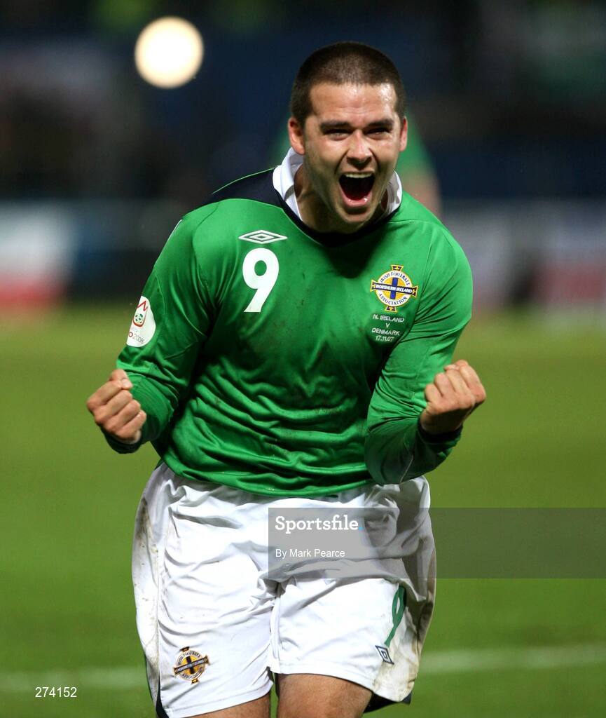 17 November 2007; Northern Ireland's David Healy celebrates after scoring his side's second goal. 2008 European Championship Qualifier, Northern Ireland v Denmark, Windsor Park, Belfast, Co. Antrim. Picture credit; Mark Pearce / SPORTSFILE
