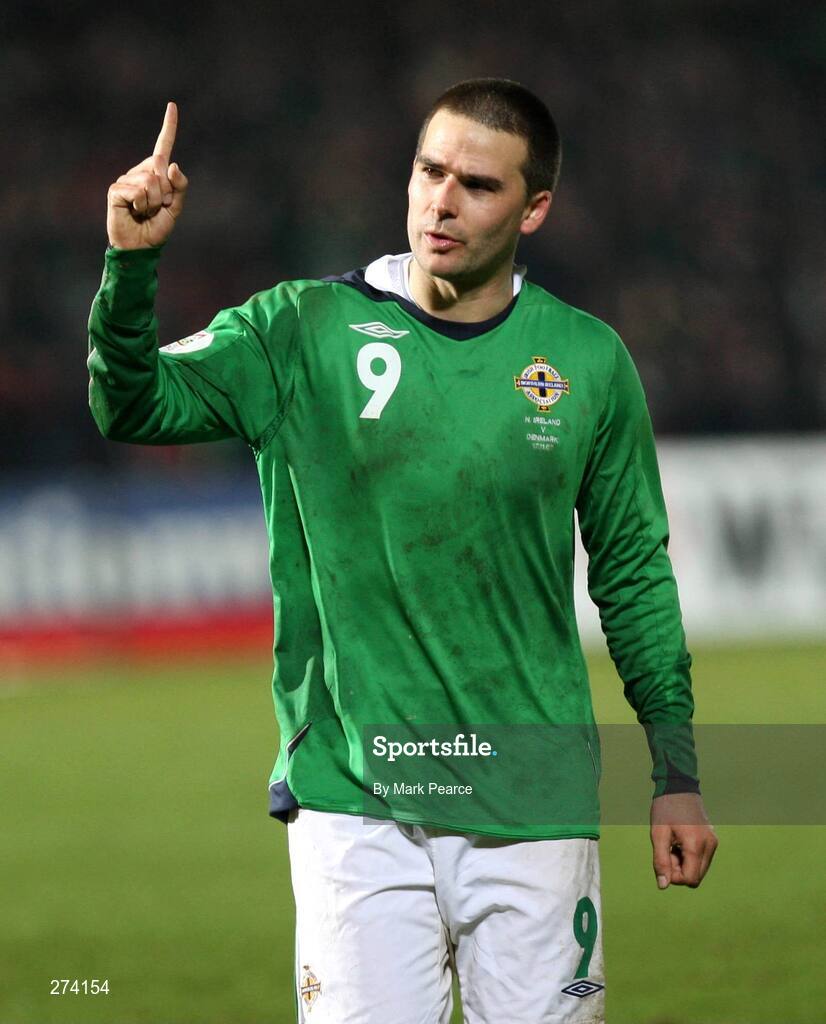 17 November 2007; Northern Ireland's David Healy celebrates after scoring his side's second goal. 2008 European Championship Qualifier, Northern Ireland v Denmark, Windsor Park, Belfast, Co. Antrim. Picture credit; Mark Pearce / SPORTSFILE