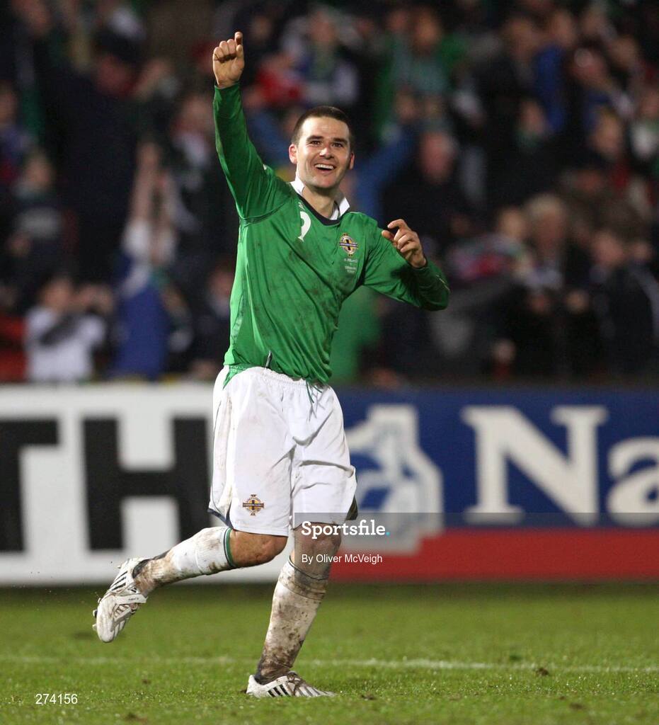 17 November 2007; Northern Ireland's David Healy celebrates after scoring his side's second goal. 2008 European Championship Qualifier, Northern Ireland v Denmark, Windsor Park, Belfast, Co. Antrim. Picture credit; Oliver McVeigh / SPORTSFILE
