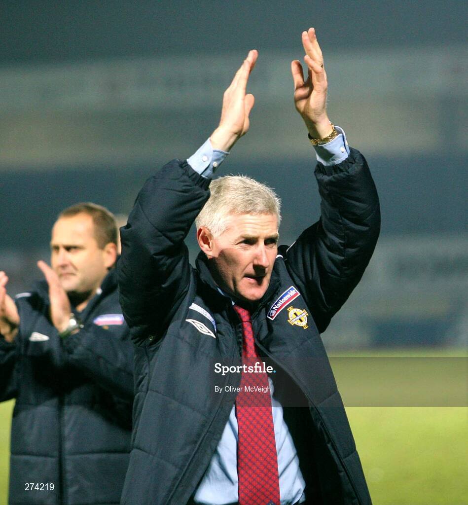 17 November 2007; Northern Ireland manager Nigel Worthington applauds the home supporters after the game. 2008 European Championship Qualifier, Northern Ireland v Denmark, Windsor Park, Belfast, Co. Antrim. Picture credit; Oliver McVeigh / SPORTSFILE