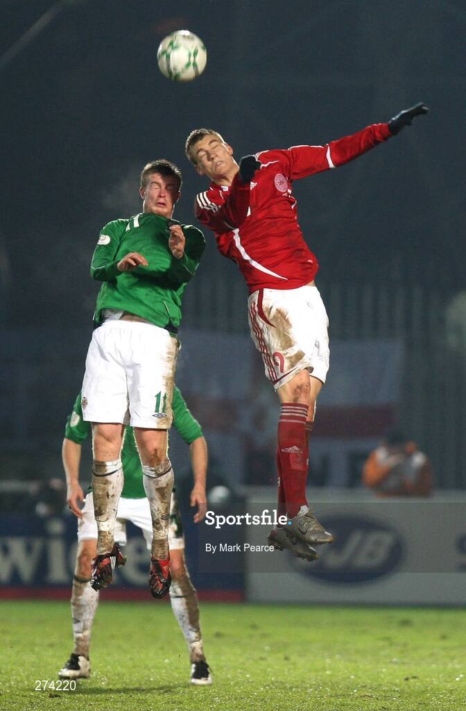 17 November 2007; Chris Brunt, Northern Ireland, in action against Nicklas Bendtner, Denmark. 2008 European Championship Qualifier, Northern Ireland v Denmark, Windsor Park, Belfast, Co. Antrim. Picture credit; Mark Pearce / SPORTSFILE