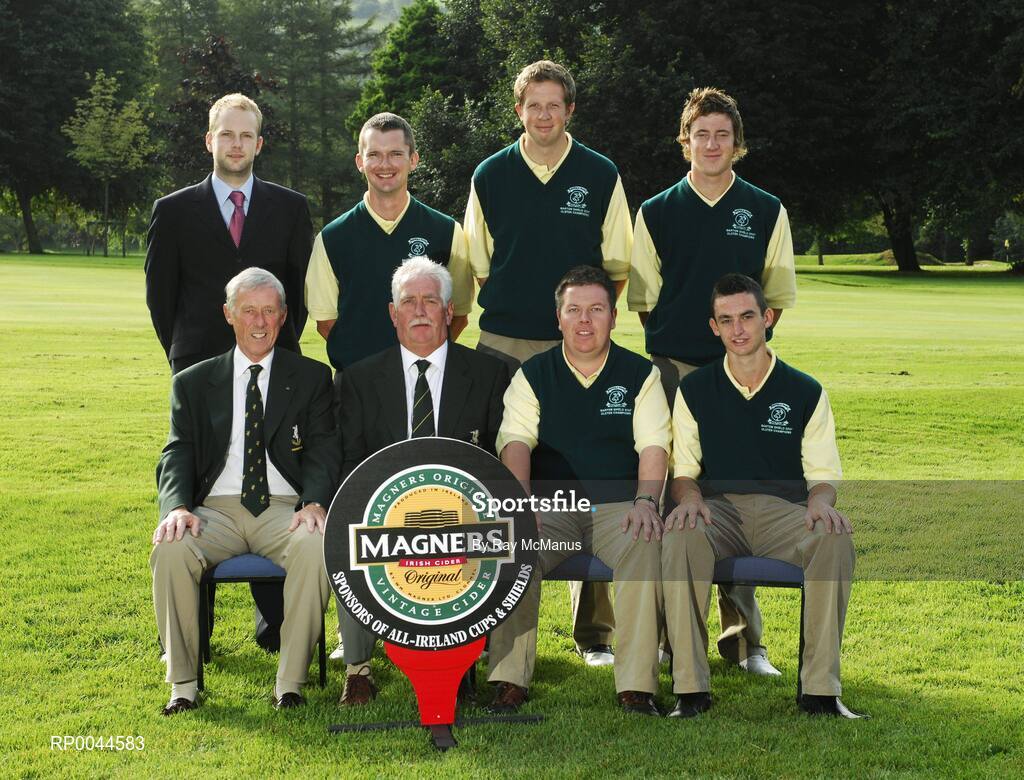 12 September 2007; The team and officials of Moyola Park Golf Club, Derry, back row, left to right, Alan Andrews, Magners; Damien McCusker, Mark Hammond and Luke Lennox front row, left to right, Tony White, President, Brendan Gates, Captain, Randal Evans, Team Captain and Chris Selfridge before the Magners Barton Shield Semi-Finals. Magners Cups and Shields Finals 2007, Shandon Park Golf Club, Belfast, Co. Antrim. Picture credit: Ray McManus / SPORTSFILE