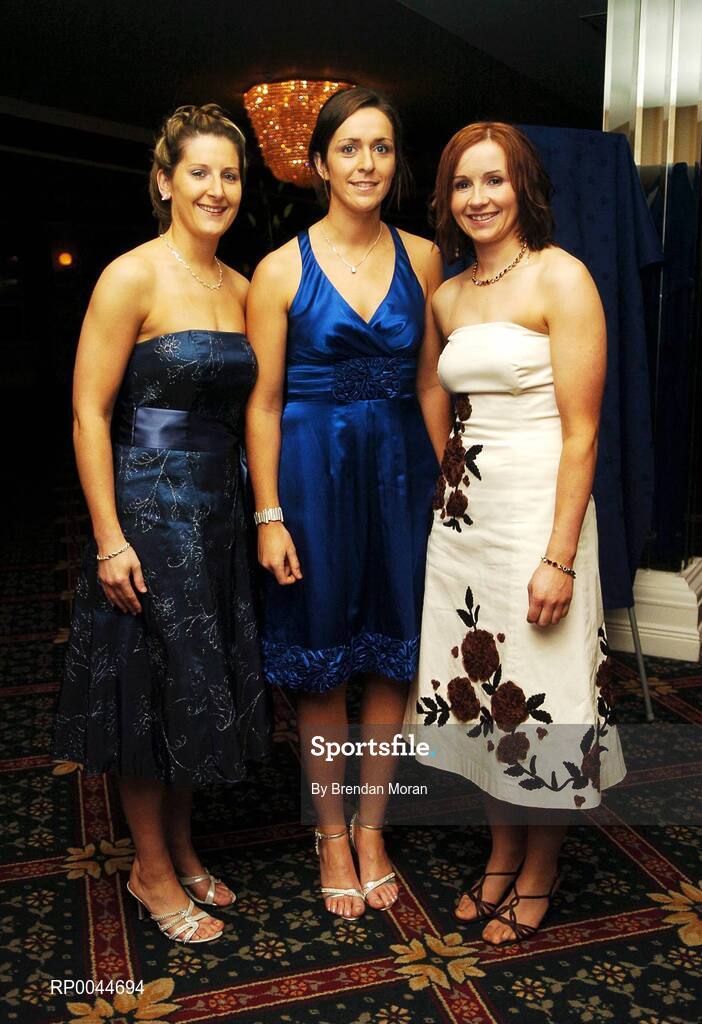 17 November 2007; Bronagh O'Donnell, left, and Caroline O'Hanlon, both from Armagh, with Niamh Kindlon, Monaghan, at the 2007 O'Neills/TG4 Ladies Gaelic Football All-Star Awards. Citywest Hotel, Conference, Leisure & Golf Resort, Saggart, Co Dublin. Picture credit: Brendan Moran / SPORTSFILE  *** Local Caption ***