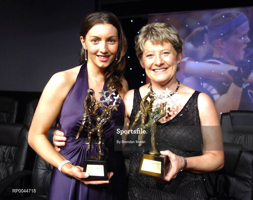 17 November 2007; Leitrim winners Sarah McLoughlin with Hall of Fame winner Mary Quinn at the 2007 O'Neills/TG4 Ladies Football All-Star Awards. Citywest Hotel, Conference, Leisure & Golf Resort, Saggart, Co Dublin. Picture credit: Brendan Moran / SPORTSFILE  *** Local Caption ***