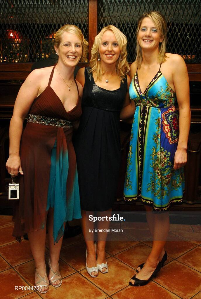 17 November 2007; Cork footballers, from left, Elaine Harte, Nollaig Cleary, and Juliet Murphy at the 2007 O'Neills/TG4 Ladies Gaelic Football All-Star Awards. Citywest Hotel, Conference, Leisure & Golf Resort, Saggart, Co. Dublin. Picture credit: Brendan Moran / SPORTSFILE  *** Local Caption ***