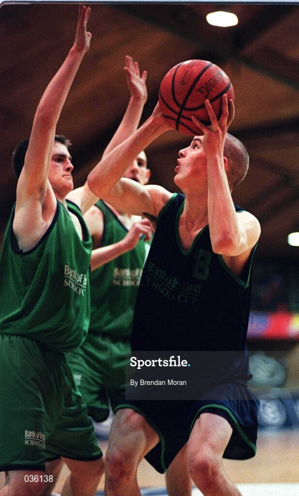 9 February 2000; Aidan Carr of Colaiste Mhuire Crosshaven during the Bank of Ireland Schools Cup Boys' C Final match between Colaiste Mhuire Crosshaven and Carrick-On-Shannon CS at National Basketball Arena in Tallaght, Dublin. Photo by Brendan Moran/Sportsfile