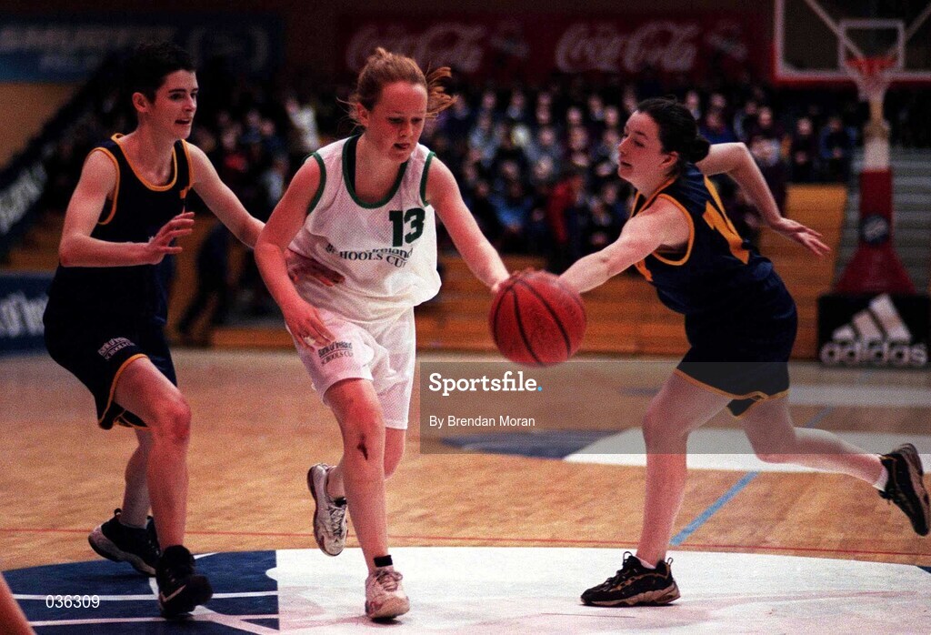8 February 2000; Catherine Shallow of Loreto Foxrock in action against Scoil Ruain Killenaule during the Bank of Ireland Schools Cup Girls' B Final match between Scoil Ruain Killenaule and Loreto Foxrock at National Basketball Arena in Tallaght, Dublin. Photo by Brendan Moran/Sportsfile
