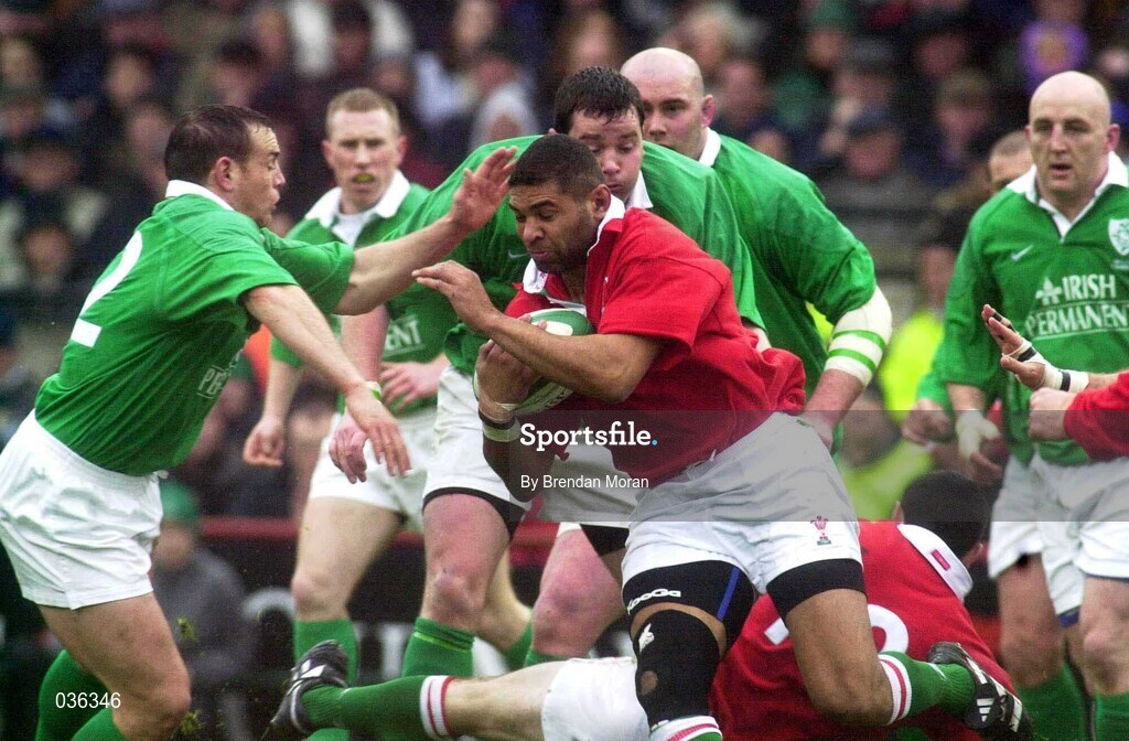 1 April 2000; Colin Charvis of Wales in action against Robert Henderson of Ireland during the Lloyds TSB 6 Nations match between Ireland and Wales at Lansdowne Road in Dublin. Photo by Brendan Moran/Sportsfile