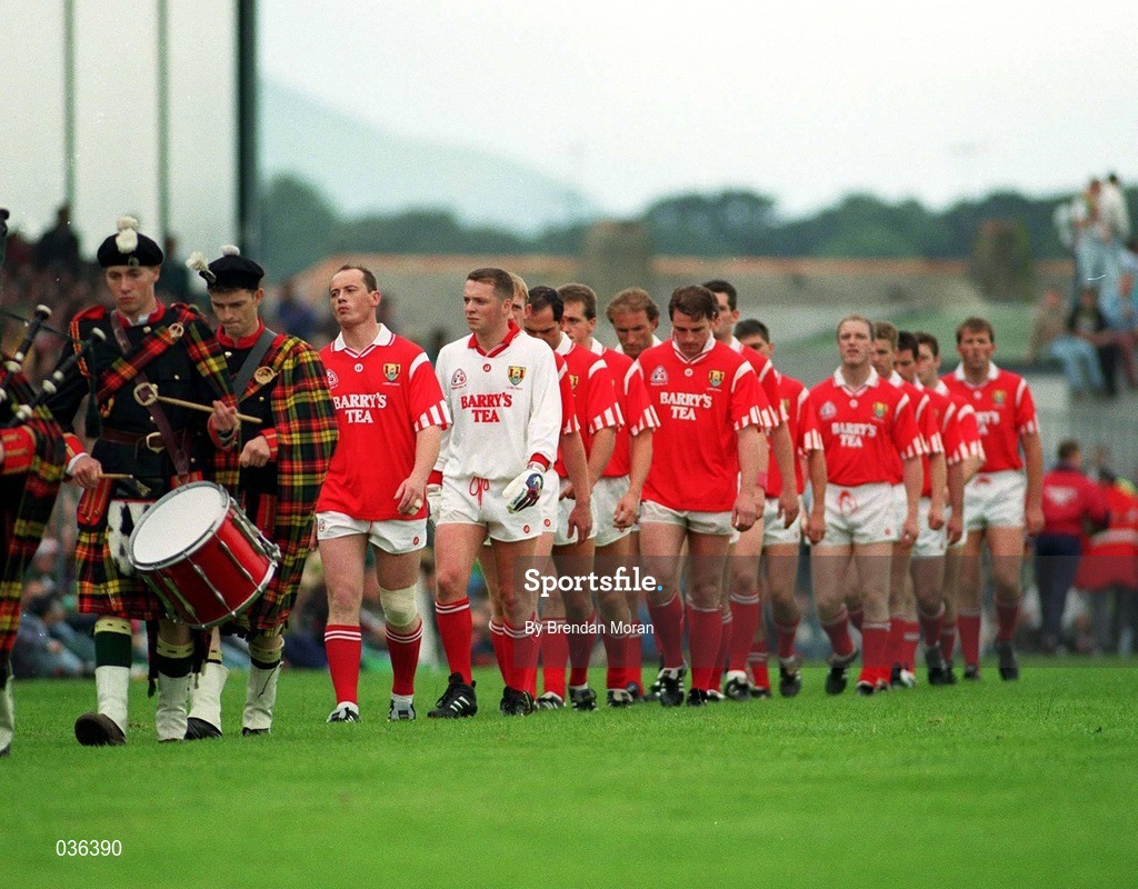 23 July 1995: The Cork team parade prior to the Munster Senior Football Championship Final match between Cork and Kerry at Fitzgerald Stadium in Killarney, Kerry. Photo by Brendan Moran/Sportsfile