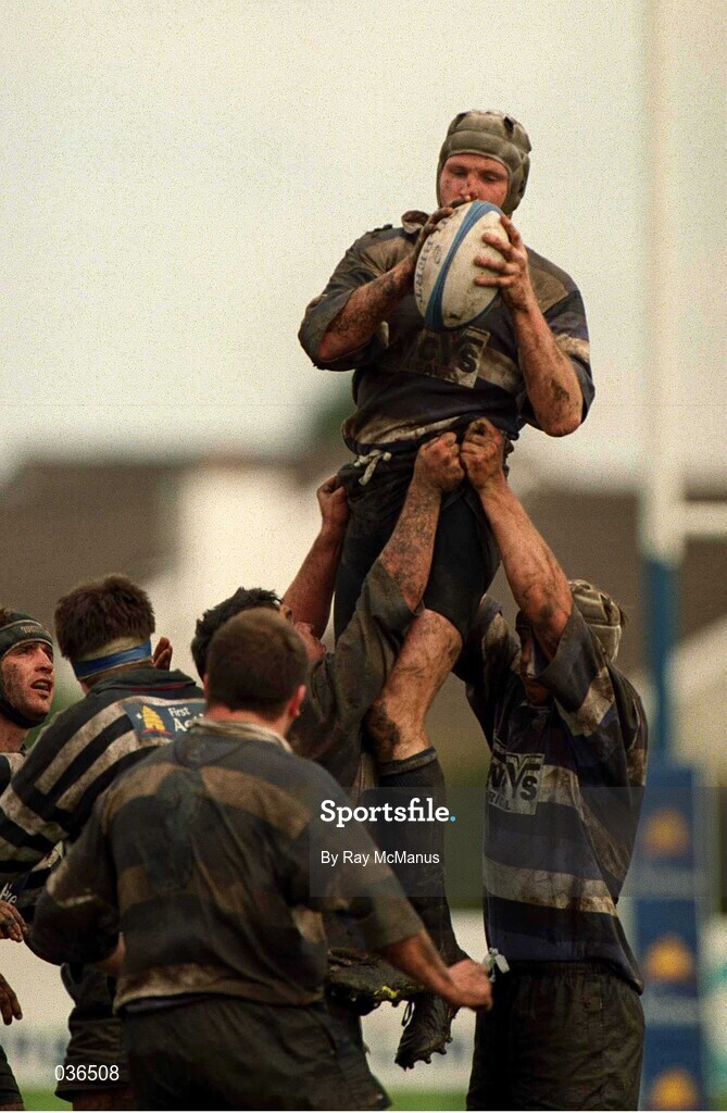 29 April 2000; Diarmuid O'Malley of Old Crescent wins possession from a line-out during the AIB All-Ireland League Division 2 match between Blackrock College and Old Crescent at Stradbrook Road in Dublin. Photo by Ray McManus/Sportsfile