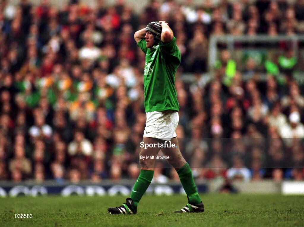 5 February 2000; Trevor Brennan of Ireland looks dejected following the Lloyds TSB 6 Nations match between England and Ireland at Twickenham Stadium in London. Photo by Matt Browne/Sportsfile