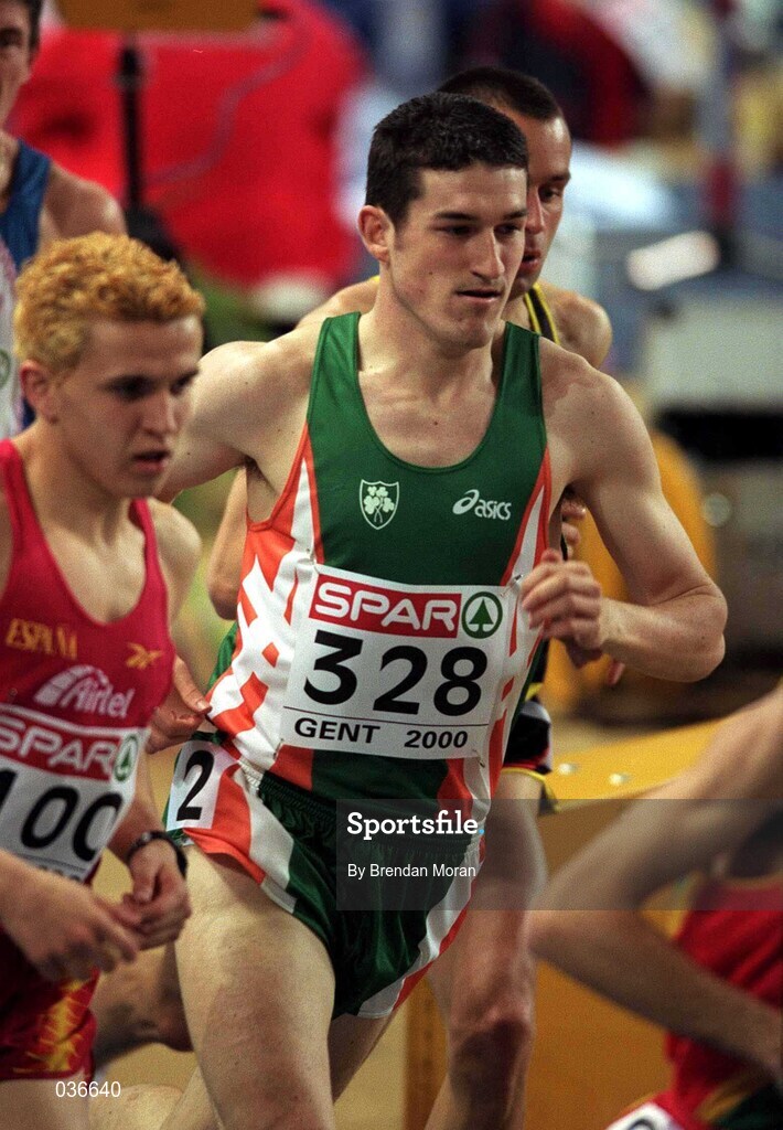 27 February 2000; Gareth Turnbull of Ireland competes in the 1500m on Day Three of the European Athletics Indoor Championships at Flanders Sports Arena in Ghent, Belgium. Photo by Brendan Moran/Sportsfile