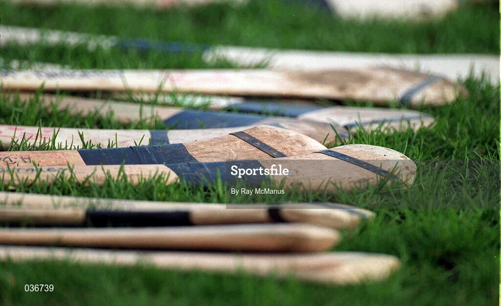 19 February 2000; Hurleys are seen prior to the AIB All-Ireland Senior Club Hurling Championship Semi-Final Replay match between Cushendall and St Joseph's Doorabarefield at Parnell Park in Dublin. Photo by Ray McManus/Sportsfile