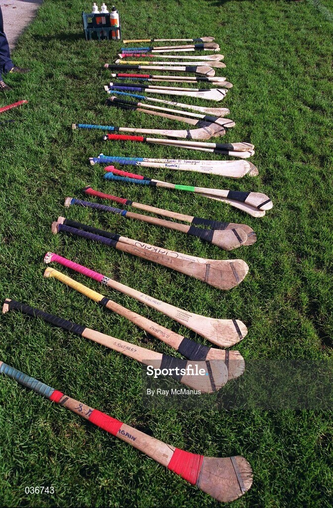 19 February 2000; Hurleys are seen prior to the AIB All-Ireland Senior Club Hurling Championship Semi-Final Replay match between Cushendall and St Joseph's Doorabarefield at Parnell Park in Dublin. Photo by Ray McManus/Sportsfile