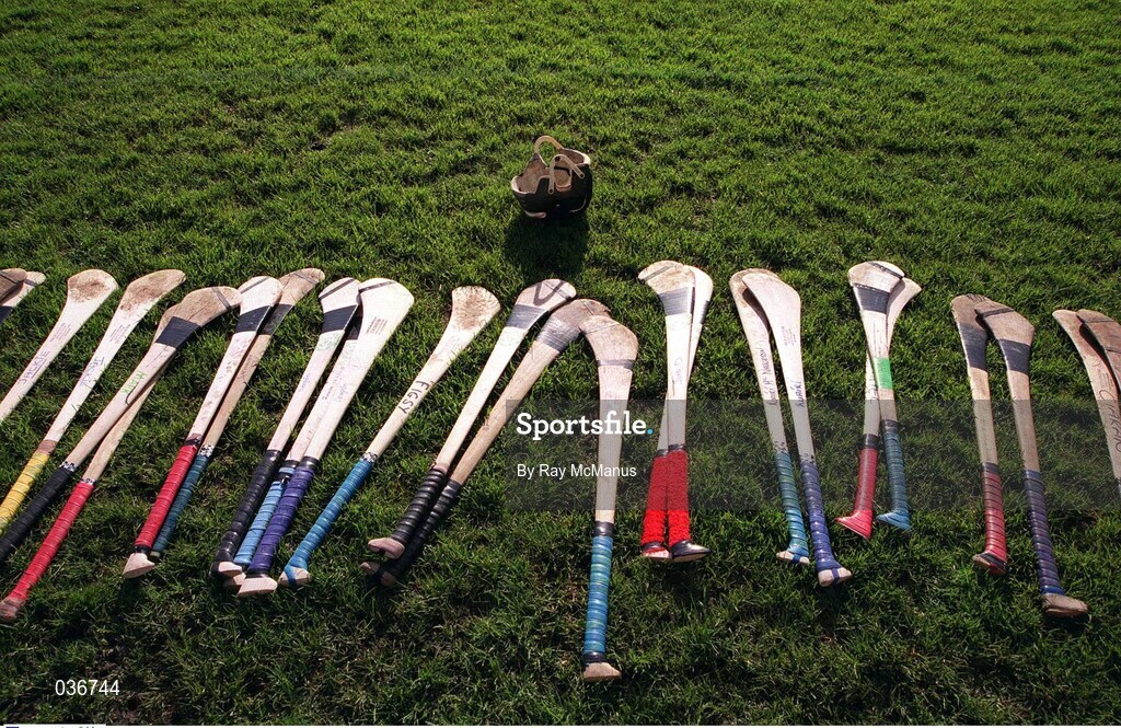 19 February 2000; Hurleys are seen prior to the AIB All-Ireland Senior Club Hurling Championship Semi-Final Replay match between Cushendall and St Joseph's Doorabarefield at Parnell Park in Dublin. Photo by Ray McManus/Sportsfile