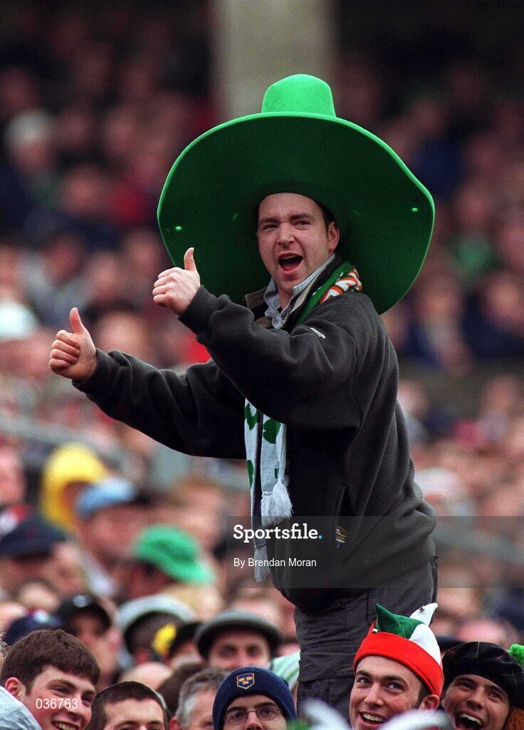 1 April 2000; An Ireland supporter during the Lloyds TSB 6 Nations match between Ireland and Wales at Lansdowne Road in Dublin. Photo by Brendan Moran/Sportsfile