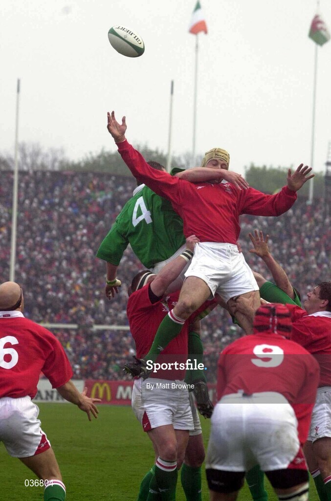 1 April 2000; Ian Gough of Wales and Mick Galwey of Wales battle for possession of a line-out during the Lloyds TSB 6 Nations match between Ireland and Wales at Lansdowne Road in Dublin. Photo by Matt Browne/Sportsfile