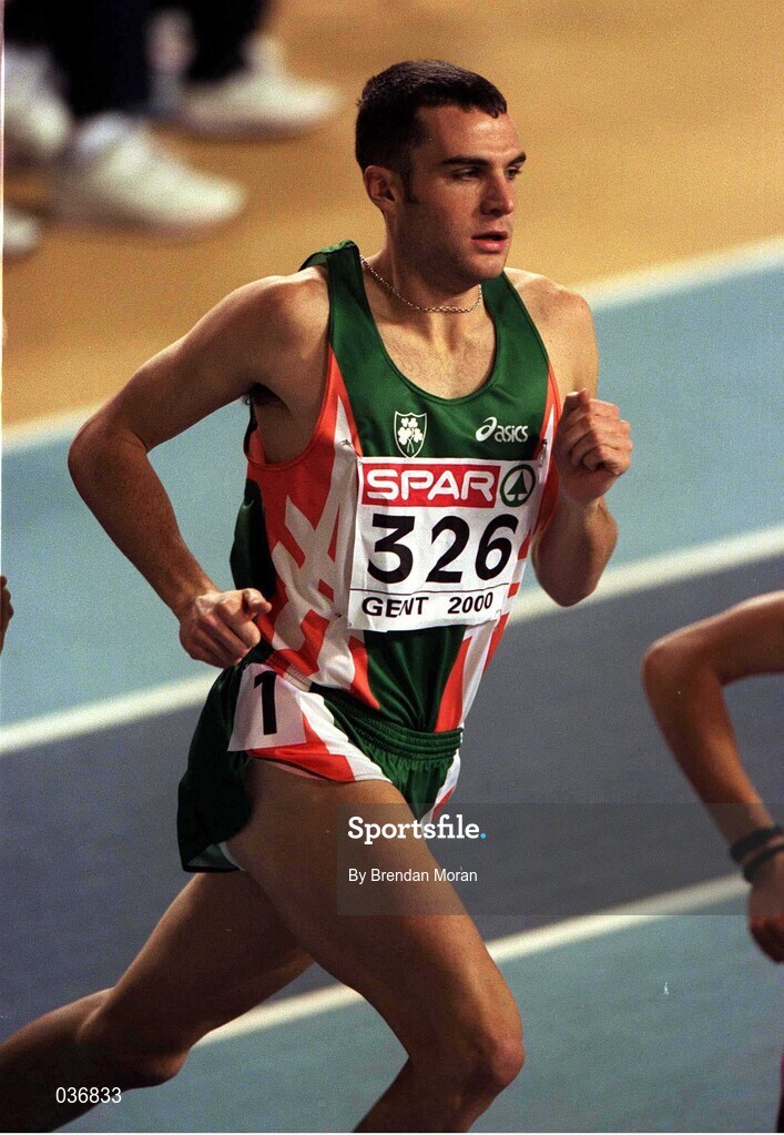 27 February 2000; James Nolan of Ireland during the Men's 800m on Day Three of the European Athletics Indoor Championships at Flanders Sports Arena in Ghent, Belgium. Photo by Brendan Moran/Sportsfile