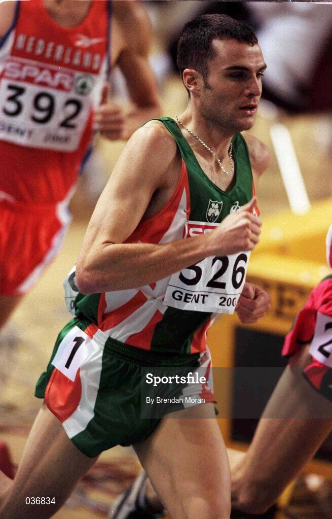27 February 2000; James Nolan of Ireland during the Men's 800m on Day Three of the European Athletics Indoor Championships at Flanders Sports Arena in Ghent, Belgium. Photo by Brendan Moran/Sportsfile