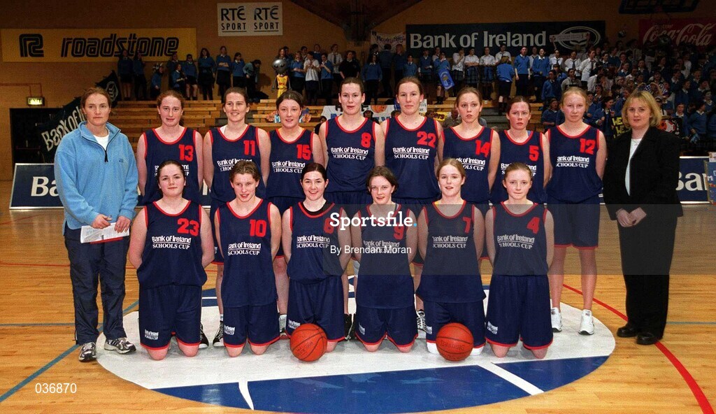8 February 2000; The Presentation Killarney team prior to the Bank of Ireland Schools Cup Girls' A Final match between Mercy Waterford and Presentation Killarney at National Basketball Arena in Tallaght, Dublin. Photo by Brendan Moran/Sportsfile