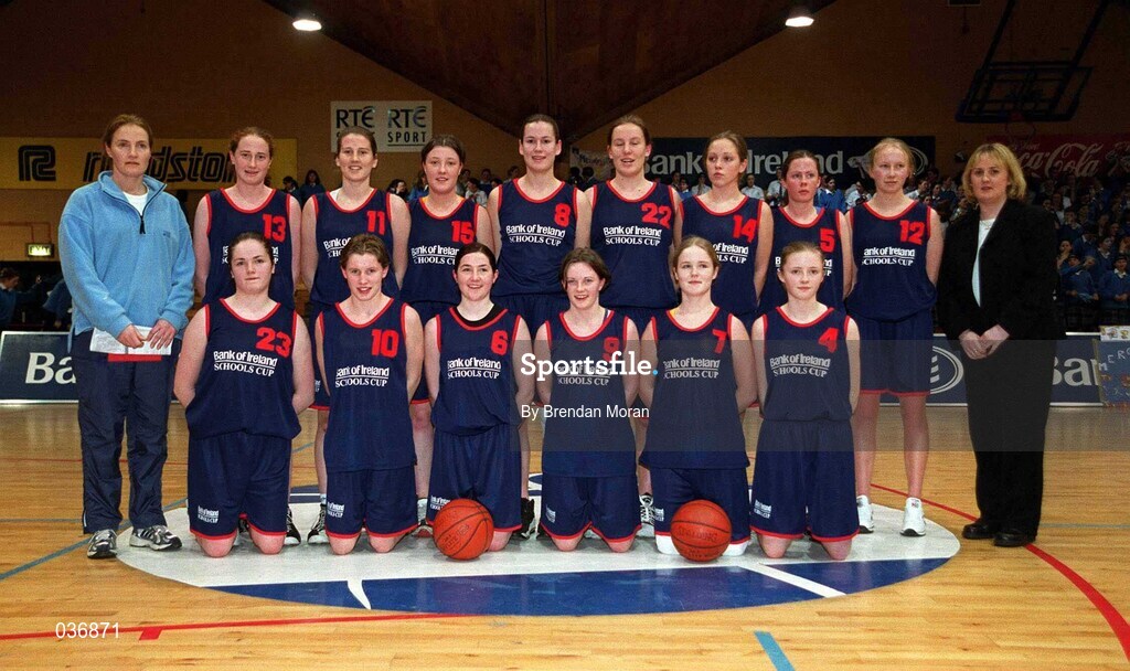 8 February 2000; The Presentation Killarney team  prior to the Bank of Ireland Schools Cup Girls' A Final match between Mercy Waterford and Presentation Killarney at National Basketball Arena in Tallaght, Dublin. Photo by Brendan Moran/Sportsfile
