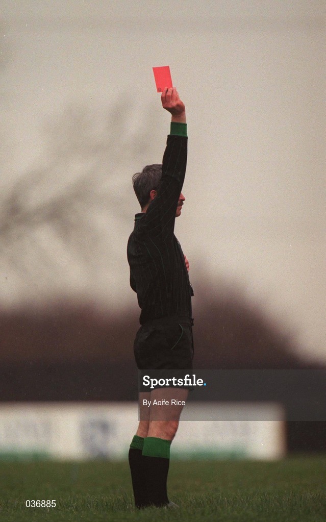 20 February 2000; Referee Paddy Russell shows a red card during the AIB All-Ireland Senior Club Football Championship Semi-Final match between Na Fianna and Crossmolina at Pearse Park in Longford. Photo by Aoife Rice/Sportsfile