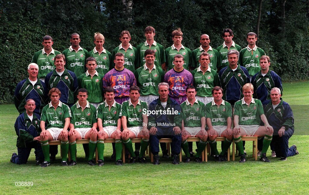 31 August 1996; The Republic of Ireland squad during a portrait session in Eschen in Liechtenstein. Photo by Ray McManus/Sportsfile