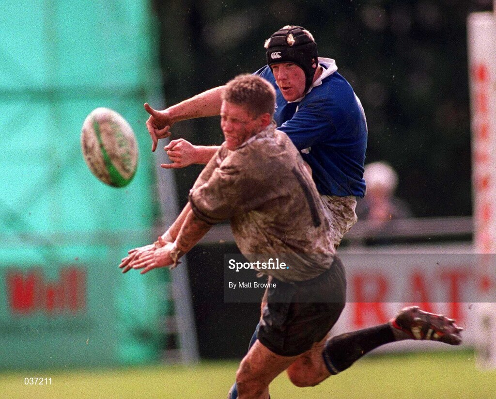 29 April 2000; Mark McHugh St. Mary's in action against Ronan O'Gara of Cork Constitution during the AIB All-Ireland League Division 1 match between St Mary's and Cork Constitution at Templeville Road in Dublin. Photo by Matt Browne/Sportsfile