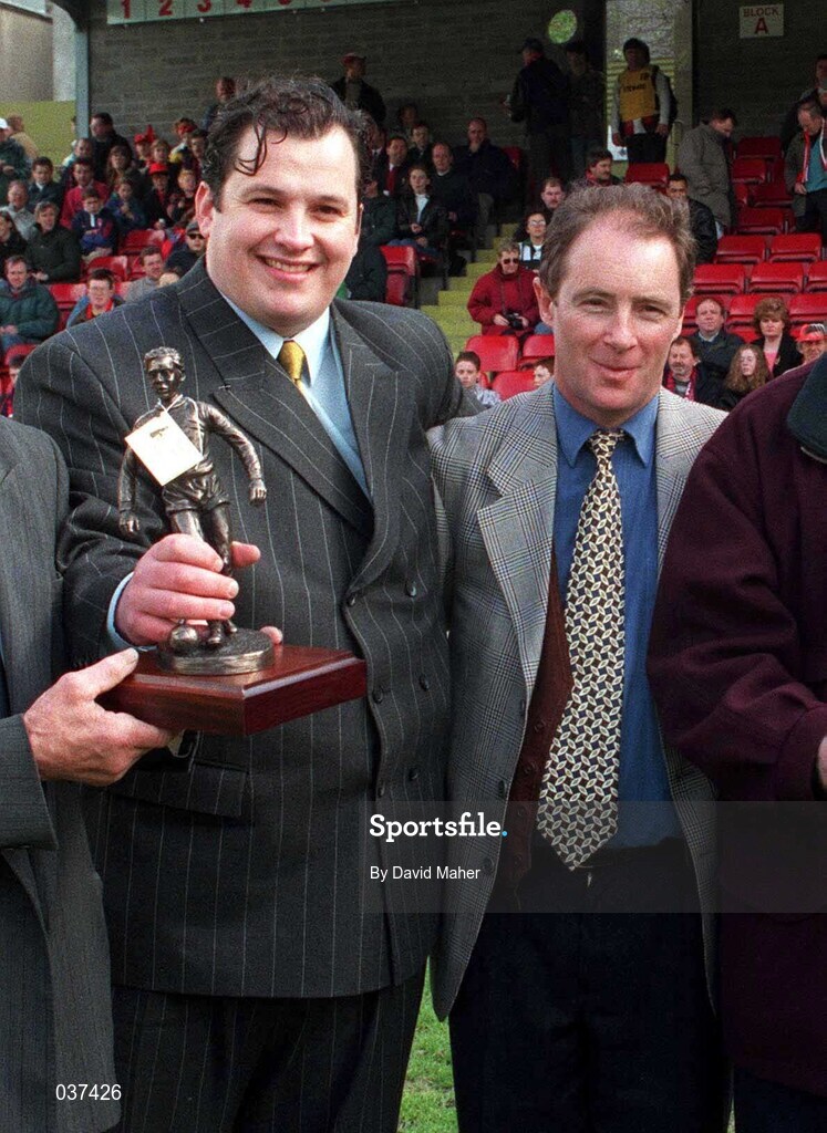 28 April 1996; Pat Dolan and St Patrick's Athletic manager Brian Kerr prior to the Bord Gáis National League Premier Division match between St Patrick's Athletic and Shelbourne at Richmond Park in Dublin. Photo by David Maher/Sportsfile
