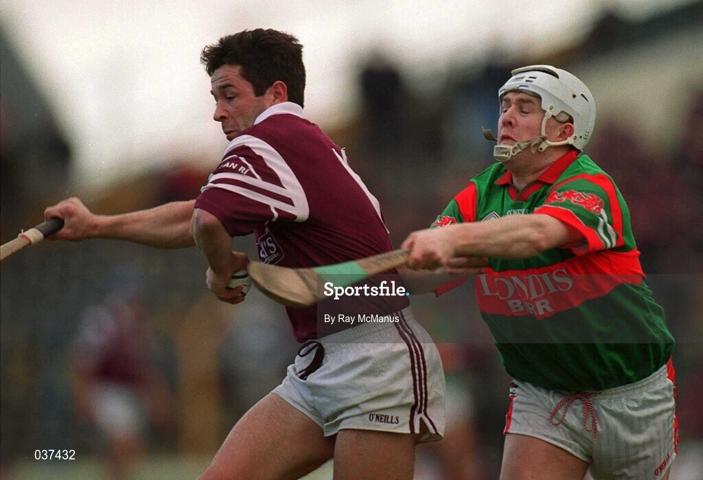 13 February 2000; Pat Higgins of Athenry is tackled by Gary Cahill of Birr during the All-Ireland Senior Club Hurling Championship Semi-Final match between Athenry and Birr at Semple Stadium in Thurles, Tipperary. Photo by Ray McManus/Sportsfile